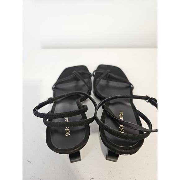 Reformation Emilia Wedge Sandal Leather Suede Womens 6.5 Black Square Toe - Picture 10 of 14